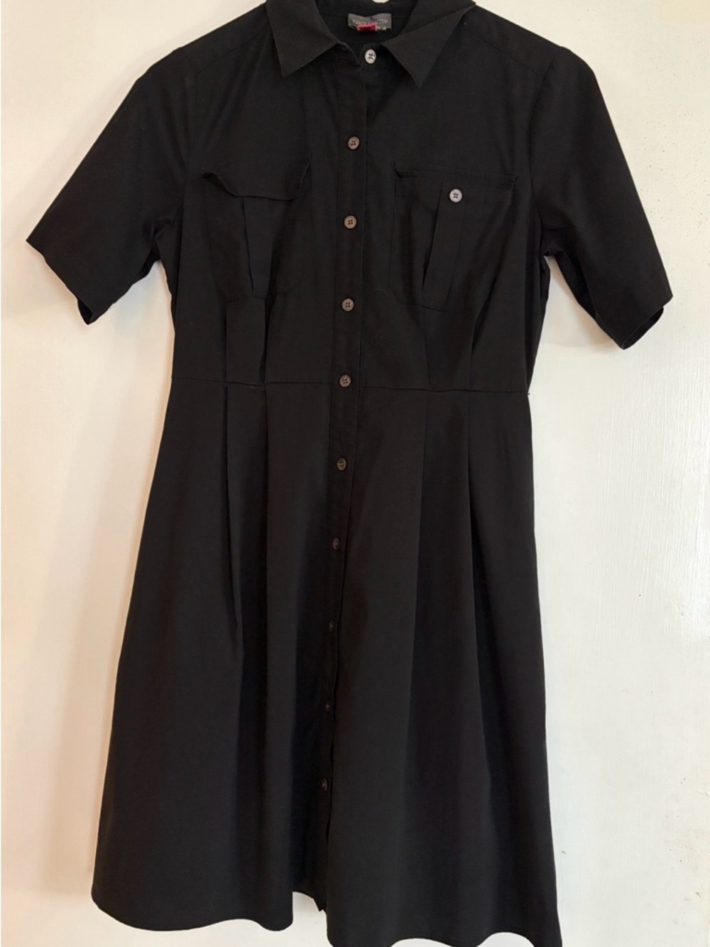 Vince Camuto Black Short-Sleeve Button-Front Mini Dress